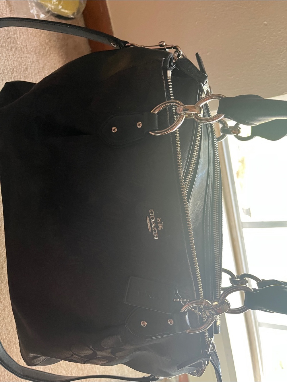 Coach Black Tote with Silver Hardware and Signature Accents Penelope bag